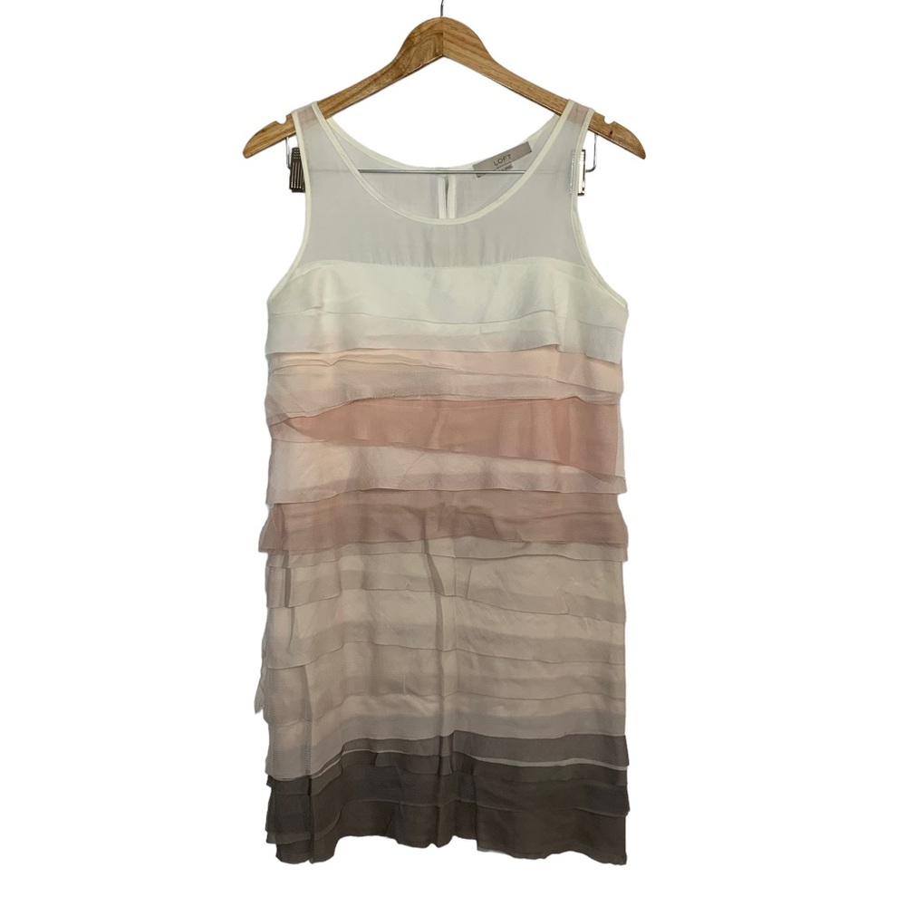 LOFT Ombré Tiered Raw Hem Sleeveless Dress Sz 8